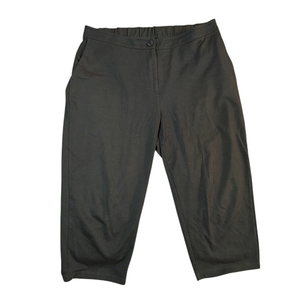 Eileen Fisher Petite Olive Green Organic Cotton Blend Pants Cropped PL